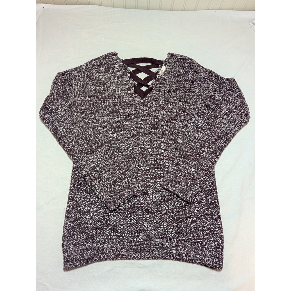 SO Heritage Women Burgundy Marled Lace Up Back Knit Sweater XS